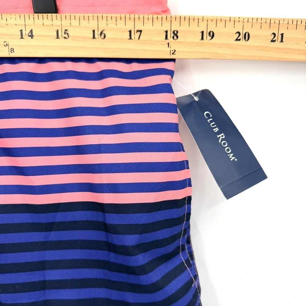 Club Room Swim Trunks Mens L Pink Blue Striped  Quick Dry Beach Shorts NEW